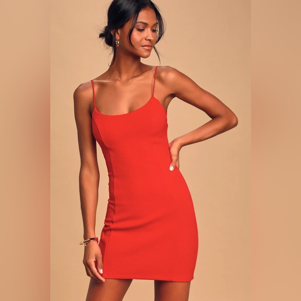 Lulu's Stay Out Later Red Backless Bodycon Mini Dress
